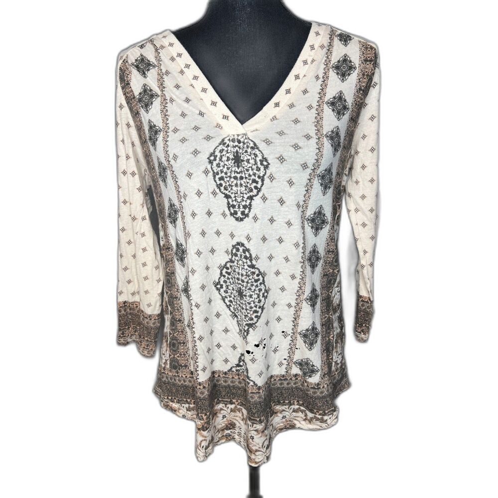 Lucky Brand Women's Boho Tunic Hippie Geometric Beige Brown (M)